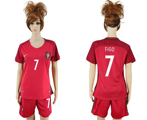 Women's Portugal #7 Figo Home Soccer Country Jersey - Click Image to Close